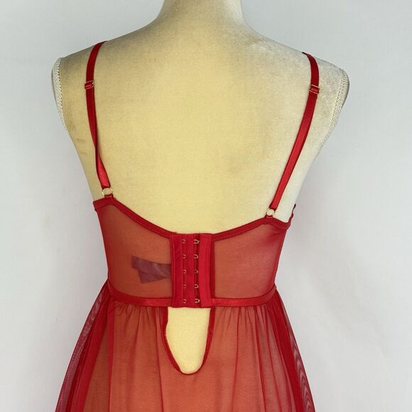 Daisy Fuentes Babydoll Red Chiffon Lace Size M Lingerie Festival Slip Dress Sexy - Picture 13 of 16